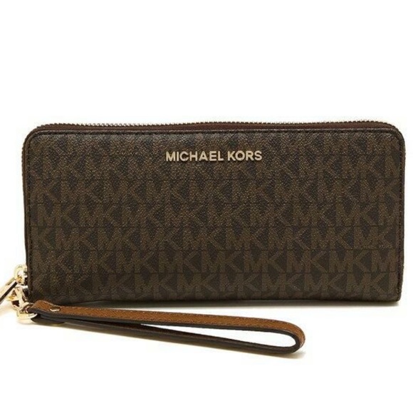 Michael Kors Jet Set Travel Large Travel CONTINENTAL Wristlet-Wallet Brown - Picture 3 of 11